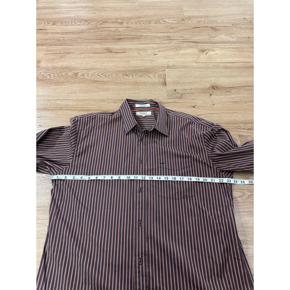 Faconnable Jeans Mens Large Brown Striped Button Down Shirt Long Sleeve Cotton - Picture 3 of 5